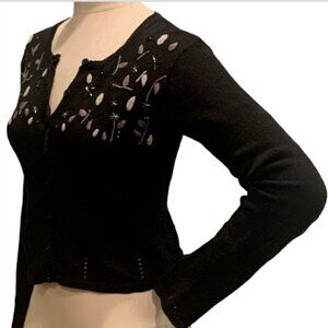 Vintage Black Beaded Embroidered Cardigan Sz S by Wrapper  #87B